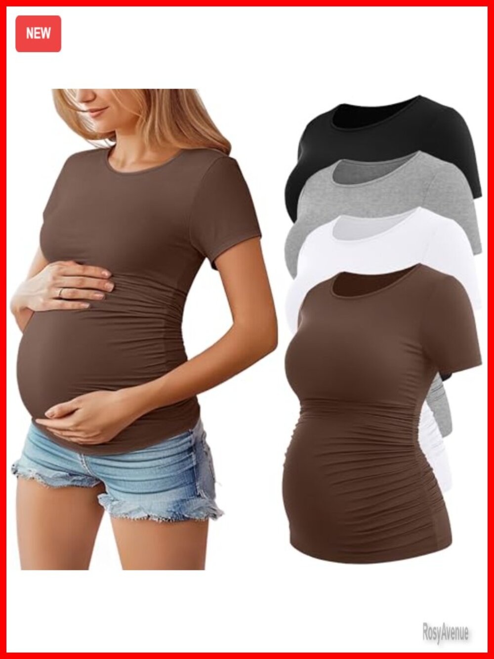 4 Pack Women's Maternity Short Sleeve Tops Side Ruched Crew Neck Tees